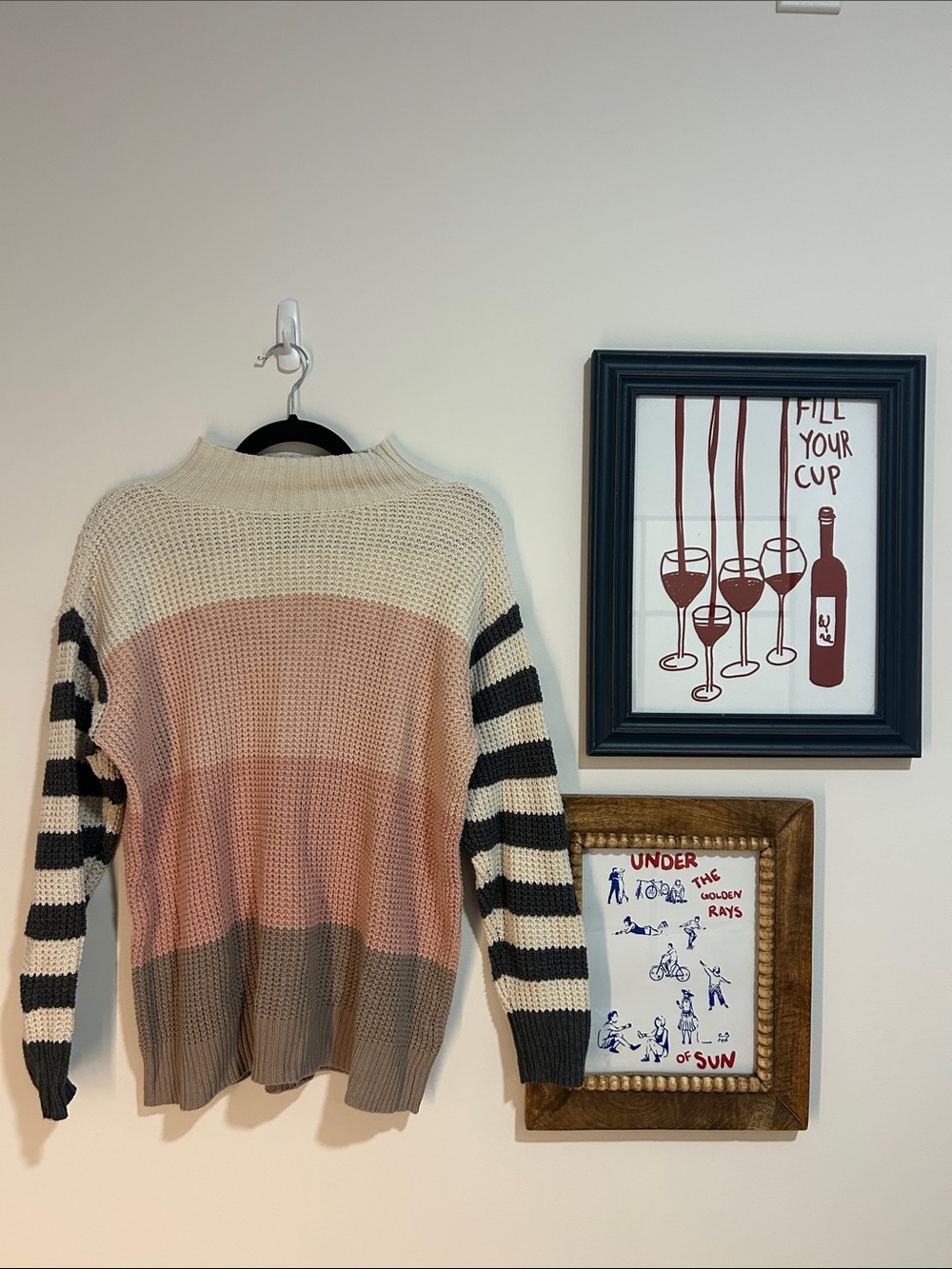 Chaps Colorblock Crewneck Sweater in Cream, Blush and Gray